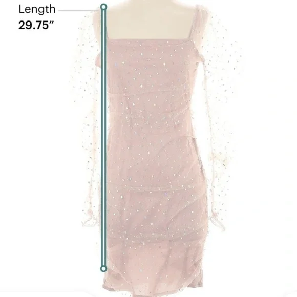 AREA STARS Stardust Pink Y2K Barbie Sheer Ruched Long Sleeve Mini Dress M - Picture 2 of 6